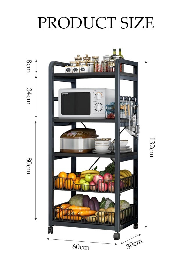 Spides 5 Tier Kitchen Storage Rack Heavy Duty Metal Kitchen Cabinet Shelf Organizer Counter Multifunctional Floor Standing Movable Storage Rack with Large Capacity Detachable Basket for Kitchen Laundry Bathroom Pantry Basement Utility Room - Image 4